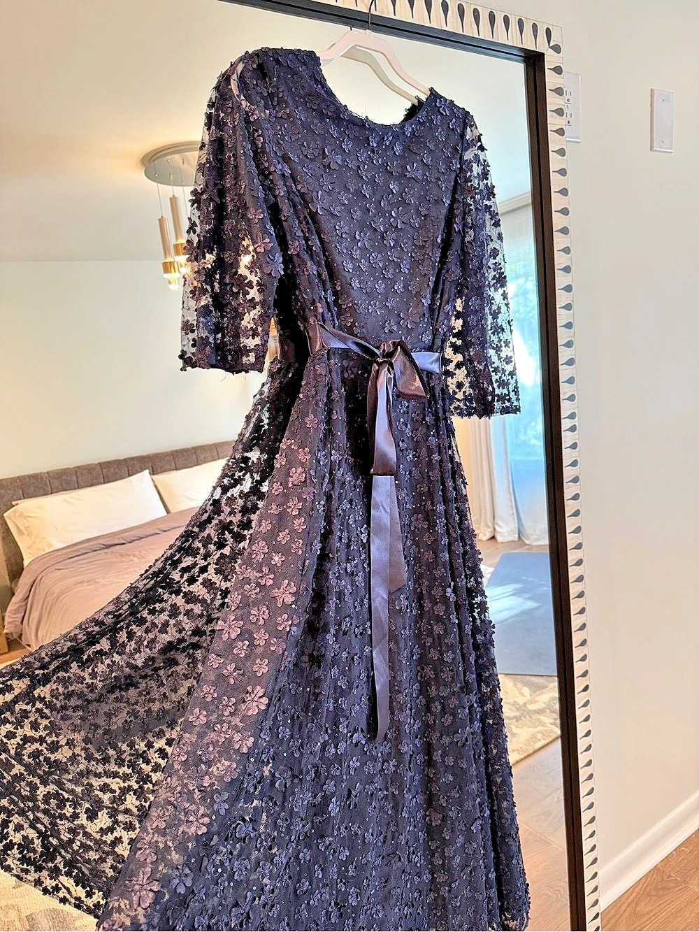 Tahari Floral Lace Maxi Dress Blue Size 12 Like New